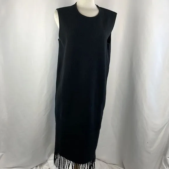 NWT SalvatoreFerragamo Black Knit Fringe Trim Dress