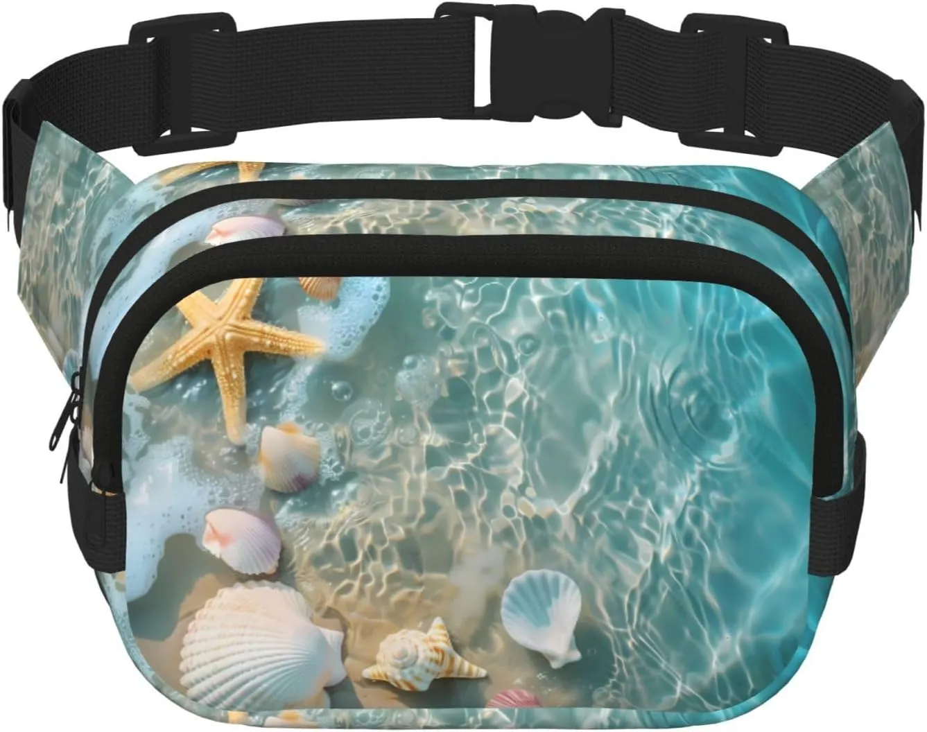 Ocean Sea Starfish Seashell Beach Fanny Pack for Women Men Fashion Waist Packs with Adjustable Strap Crossbody Belt Waist Bag for Hiking Running Travel