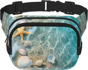 Ocean Sea Starfish Seashell Beach Fanny Pack for Women Men Fashion Waist Packs with Adjustable Strap Crossbody Belt Waist Bag for Hiking Running Travel