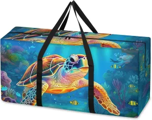 Ocean Turtle Extra Large Moving Bags Heavy Duty Storage Bags Colorful Turtle Cloth Wrap Around Handles Double Zipper Reusable Convenient Foldable Storage Tote for Travel Camping Space Save