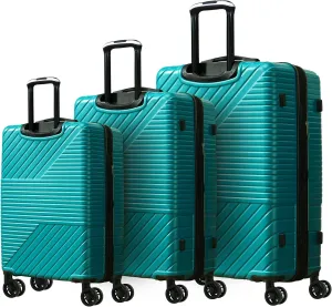 Organize Travel with 3-Piece Hardshell Luggage Set, Lightweight ABS Material, Double Spinner Wheels, Green