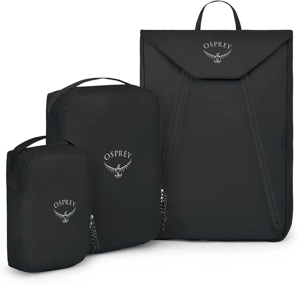 Osprey Ultralight Travel Starter Set, Includes Small & Medium Packing Cube and Garment Folder, Black