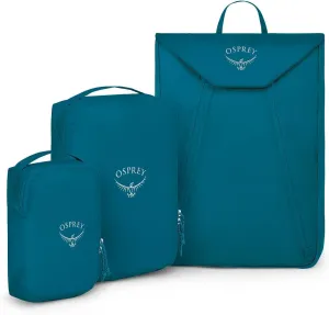 Osprey Ultralight Travel Starter Set, Includes Small & Medium Packing Cube and Garment Folder, Waterfront Blue