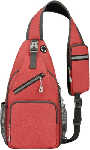 Outdoor Sling Bags Trendy Crossbody Purse Chest Bag With Adjustable Guitar Strap For Travel Womens (Red, One Size)