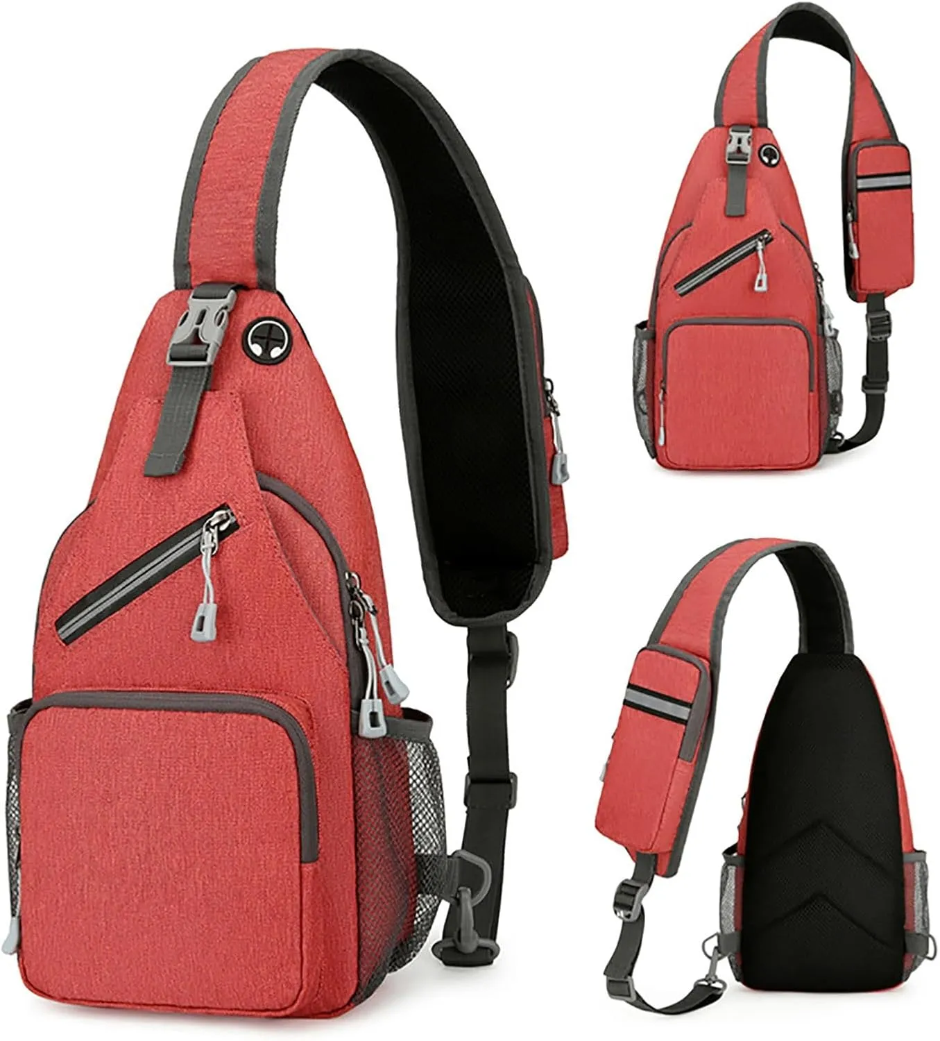 Outdoor Sling Bags Trendy Crossbody Purse Chest Bag With Adjustable Guitar Strap For Travel Womens (Red, One Size)