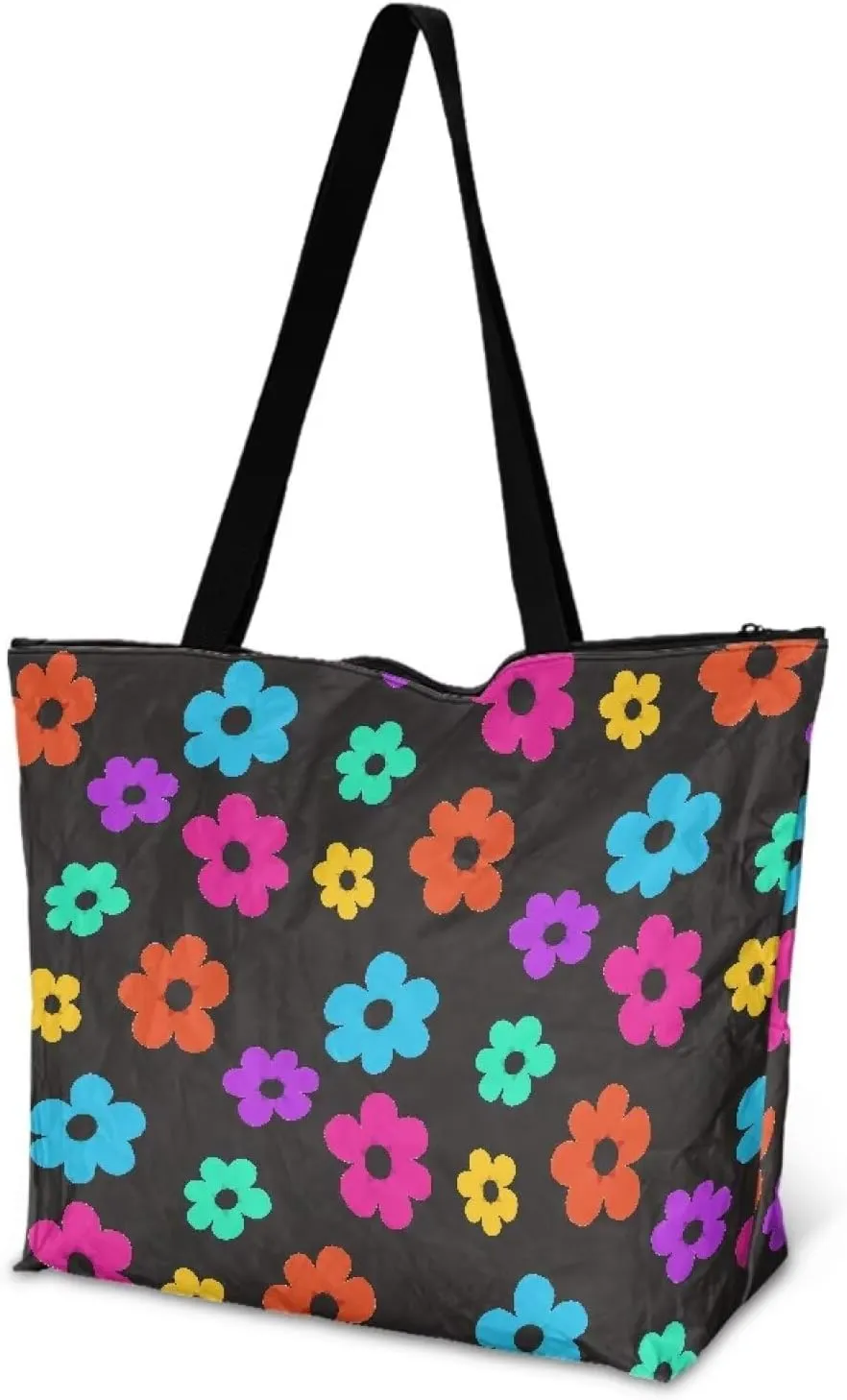 Paper Bag Shoulder Bag with Zippers, Butterfly Flowers Lightweight Large Shopping Beach Totes Bags Book Tote