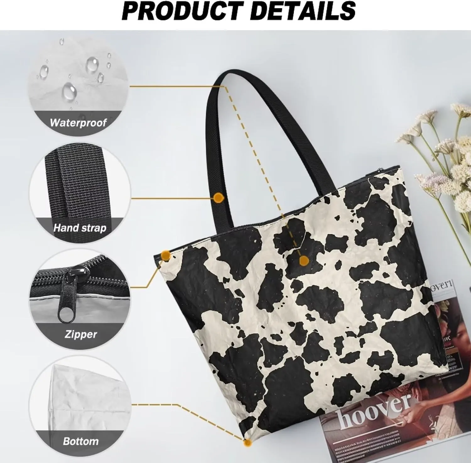 Paper Bag Shoulder Bag with Zippers, Butterfly Flowers Lightweight Large Shopping Beach Totes Bags Book Tote