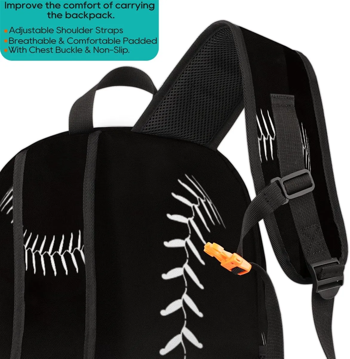 Pardick Black Baseball School Backpacks for Girls Boys Teens Students - Baseball Sport Stylish College Schoolbag Book Bag - Water Resistant Travel Backpacks for Women Men