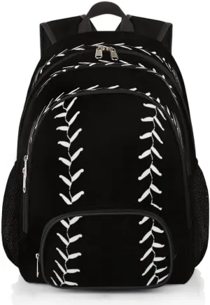 Pardick Black Baseball School Backpacks for Girls Boys Teens Students - Baseball Sport Stylish College Schoolbag Book Bag - Water Resistant Travel Backpacks for Women Men