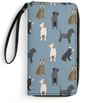 Pattern with Dogs Colorful Womens Wallet Zippered Long Clutch Purse Leather Handbag with Wristlet Strap