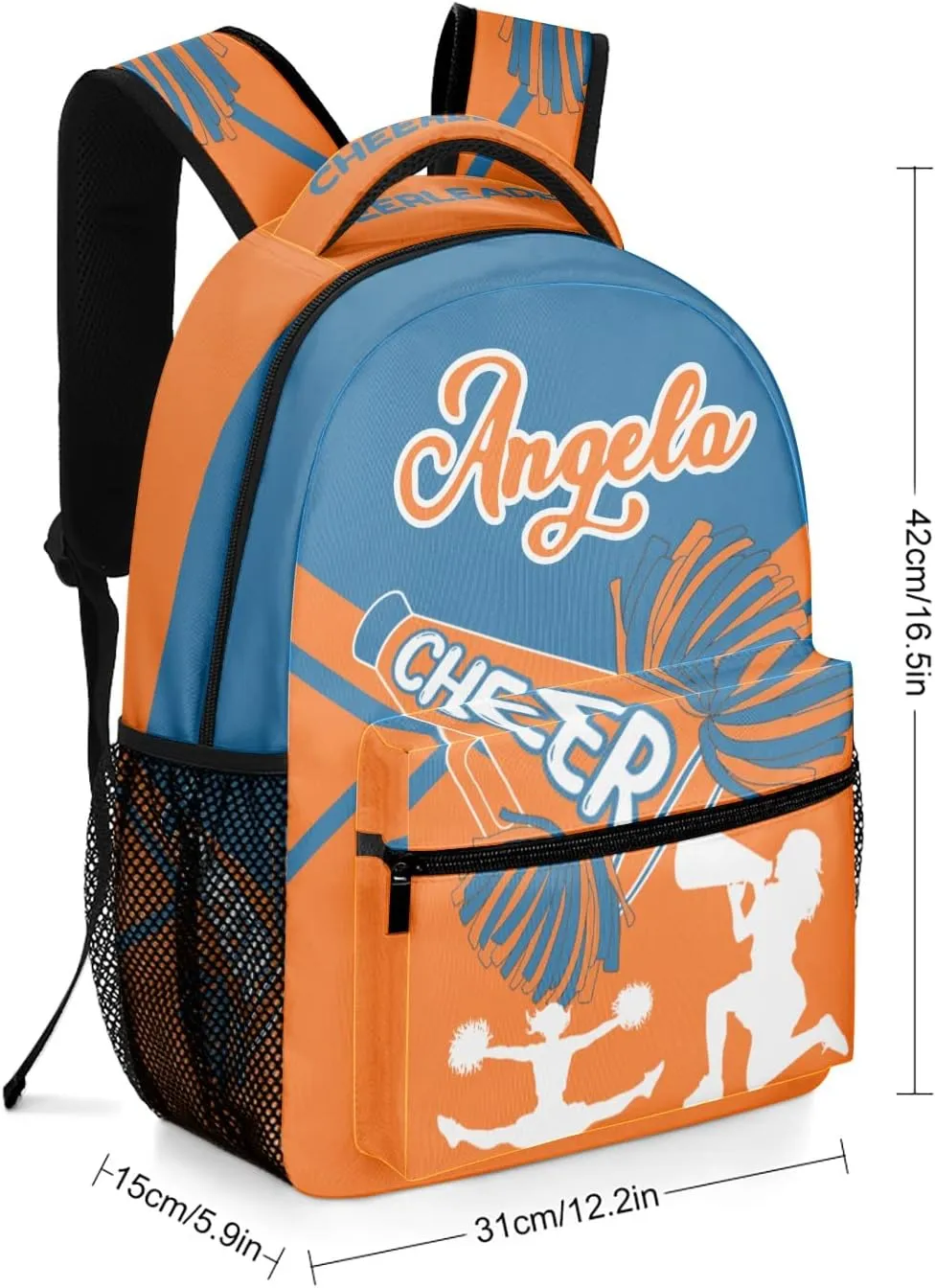 Personalized Cheerleader Backpacks Name Waterproof Laptop Bags Cheer Pom Orange Blue