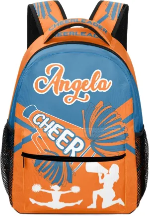 Personalized Cheerleader Backpacks Name Waterproof Laptop Bags Cheer Pom Orange Blue
