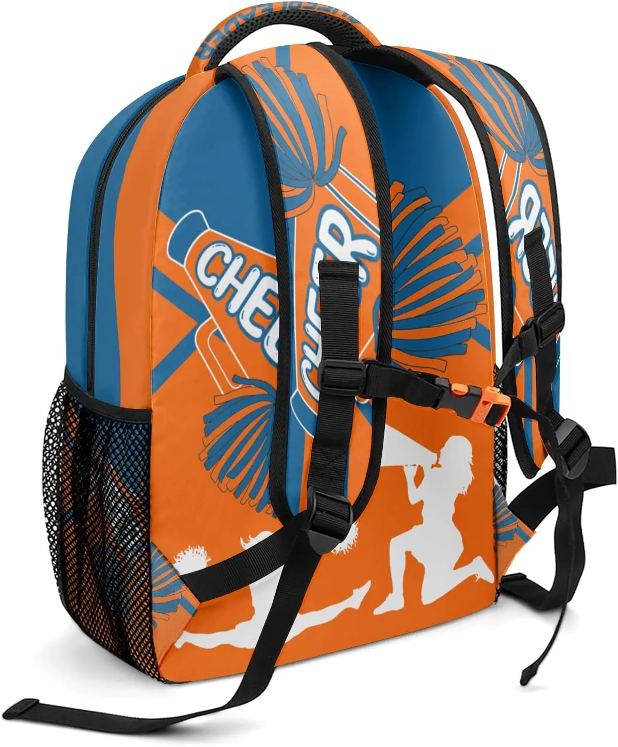 Personalized Cheerleader Backpacks Name Waterproof Laptop Bags Cheer Pom Orange Blue