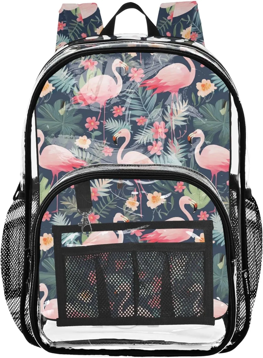 Pink Flamingo Leaves Backpack for School Kids, Transparent Plastic Bag, Clear Bags, School Bags for Boys