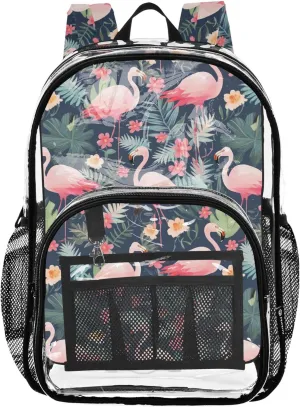 Pink Flamingo Leaves Backpack for School Kids, Transparent Plastic Bag, Clear Bags, School Bags for Boys