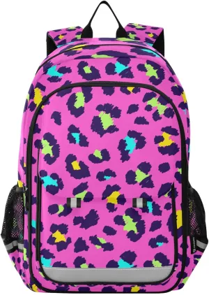 Pink Leopard Animal Print Laptop Backpack Purse for Women Men School Bag 17 Inch Bookbag Student Boys Girls Travel Casual Daypack