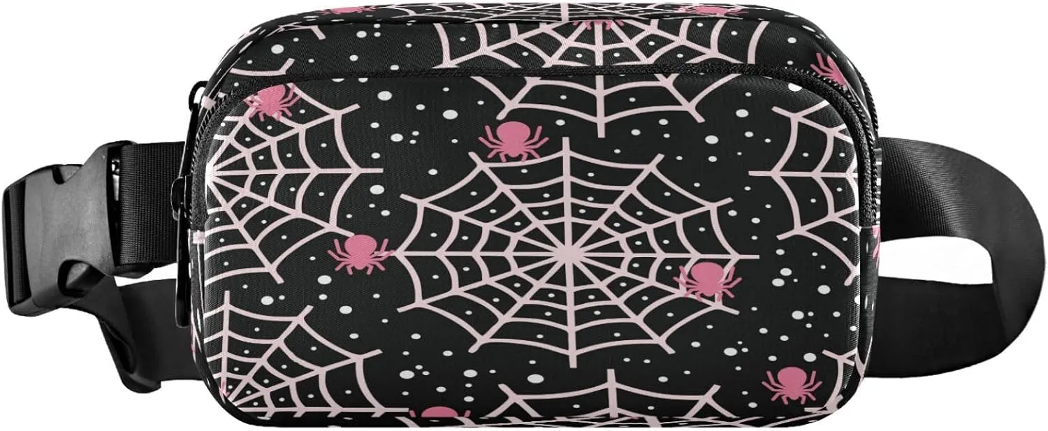 Pink Spider Belt Bag for Women Men Spider Web Fanny Pack Small Waist Pouch Crossbody Bags for Outdoor Hiking Running Travel