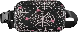 Pink Spider Belt Bag for Women Men Spider Web Fanny Pack Small Waist Pouch Crossbody Bags for Outdoor Hiking Running Travel