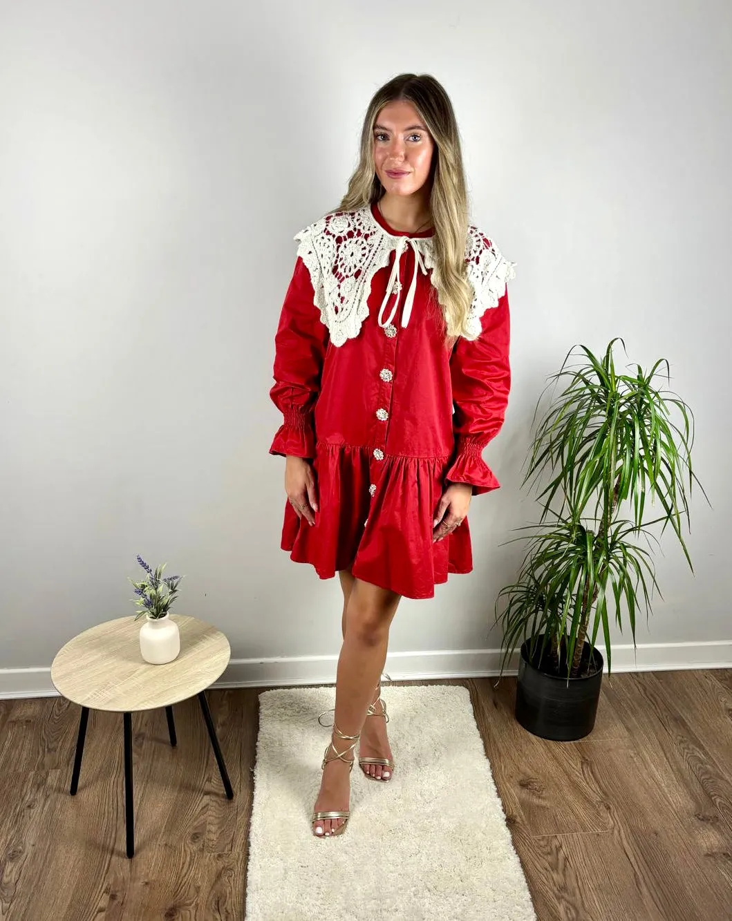 POMEGRANATE COLLAR MINI DRESS