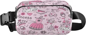 Princess Crown Butterfly Belt Bag for Women Men Heart Pink Fanny Pack Small Waist Pouch Crossbody Bags for Outdoor Hiking Running Travel
