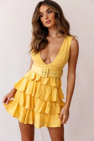Queensland Tiered Frill Belt Dress Mustard