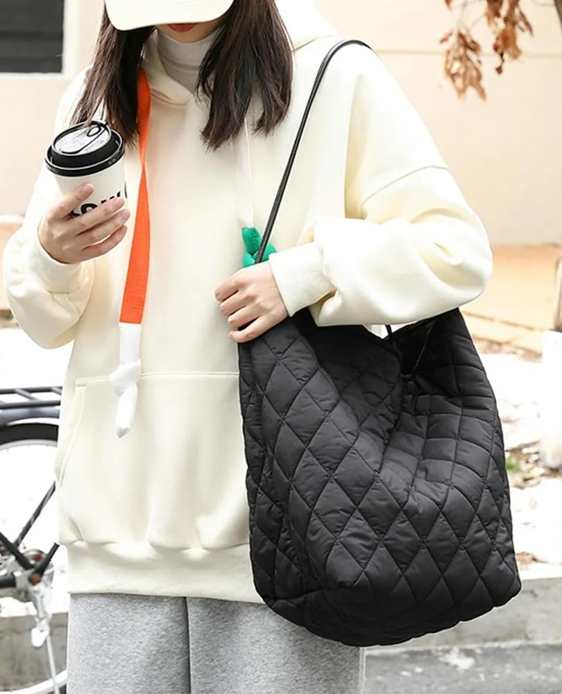 Quilted Bucket Shoulder Bag for Women Large Soft Totes Purse Casual Working Handbag Top-handle Satchel