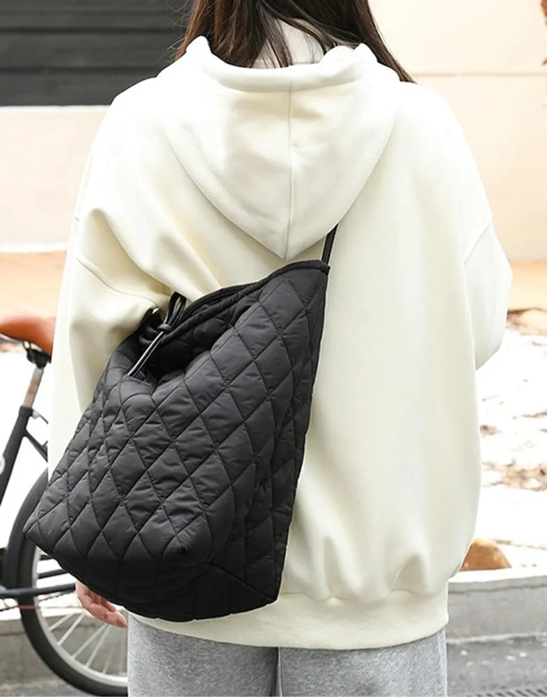 Quilted Bucket Shoulder Bag for Women Large Soft Totes Purse Casual Working Handbag Top-handle Satchel