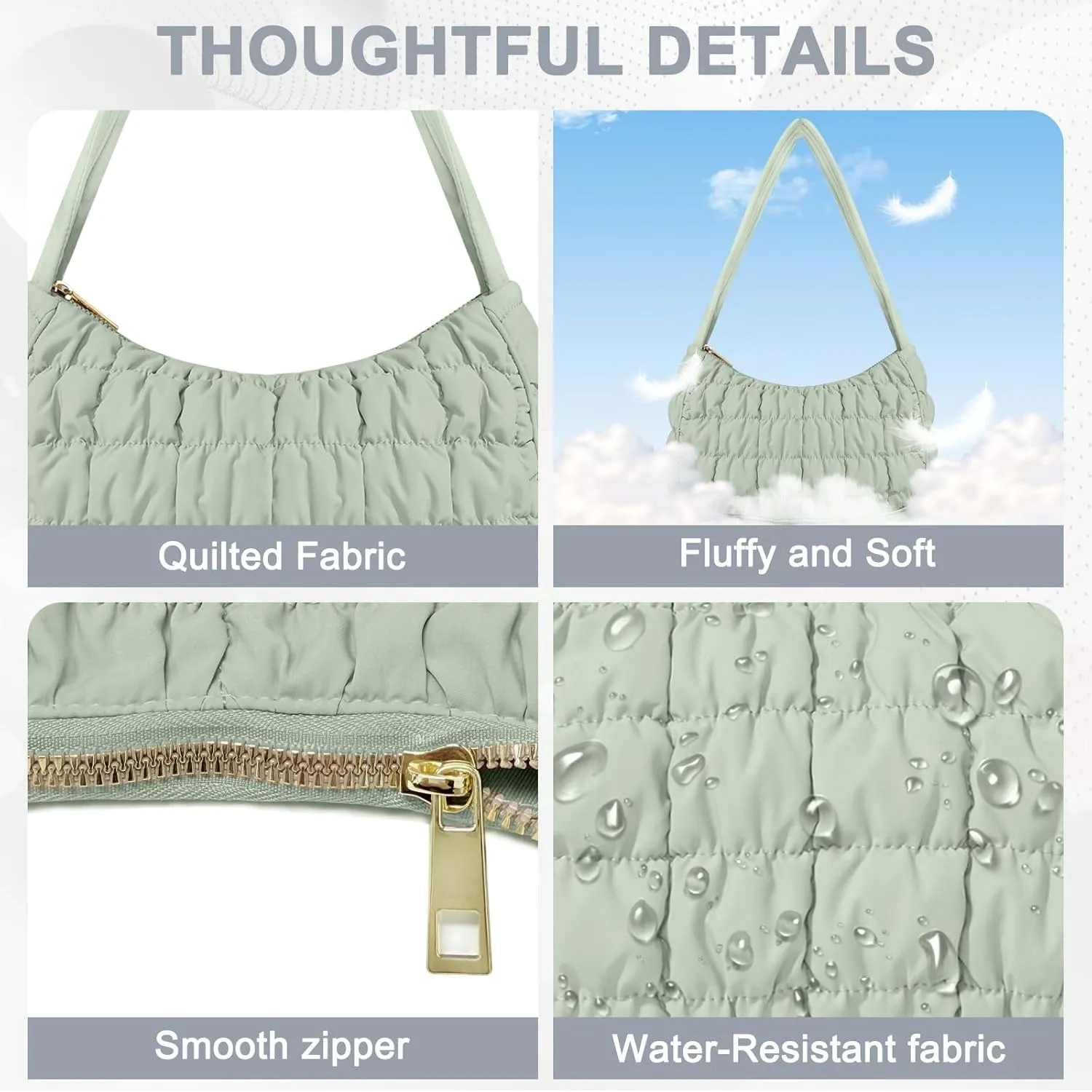 Quilted Puffer Purse for Women Crescent Bag Small Puffer Shoulder Bag Puffy Hobo Bag
