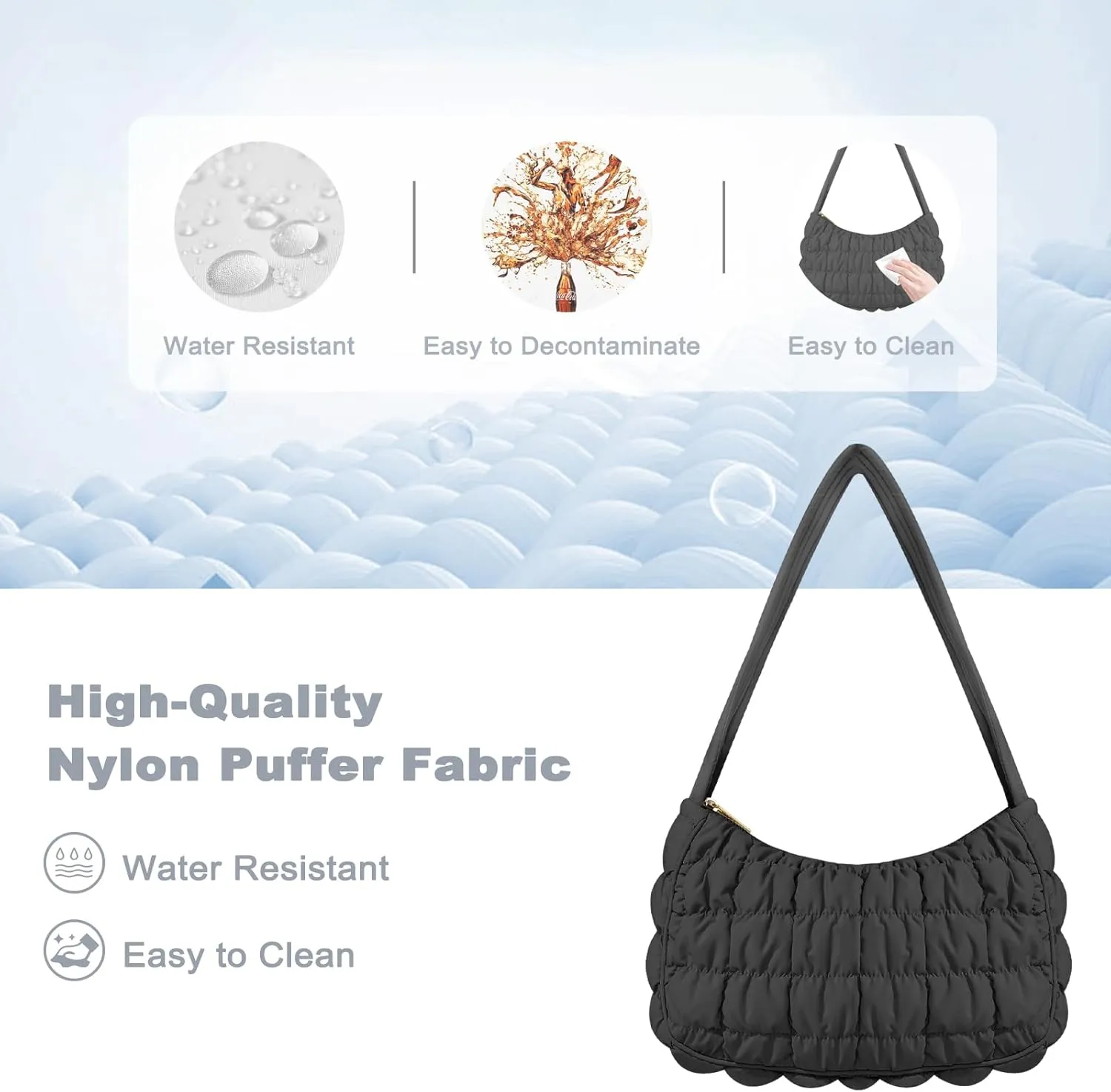 Quilted Puffer Purse for Women Crescent Bag Small Puffer Shoulder Bag Puffy Hobo Bag