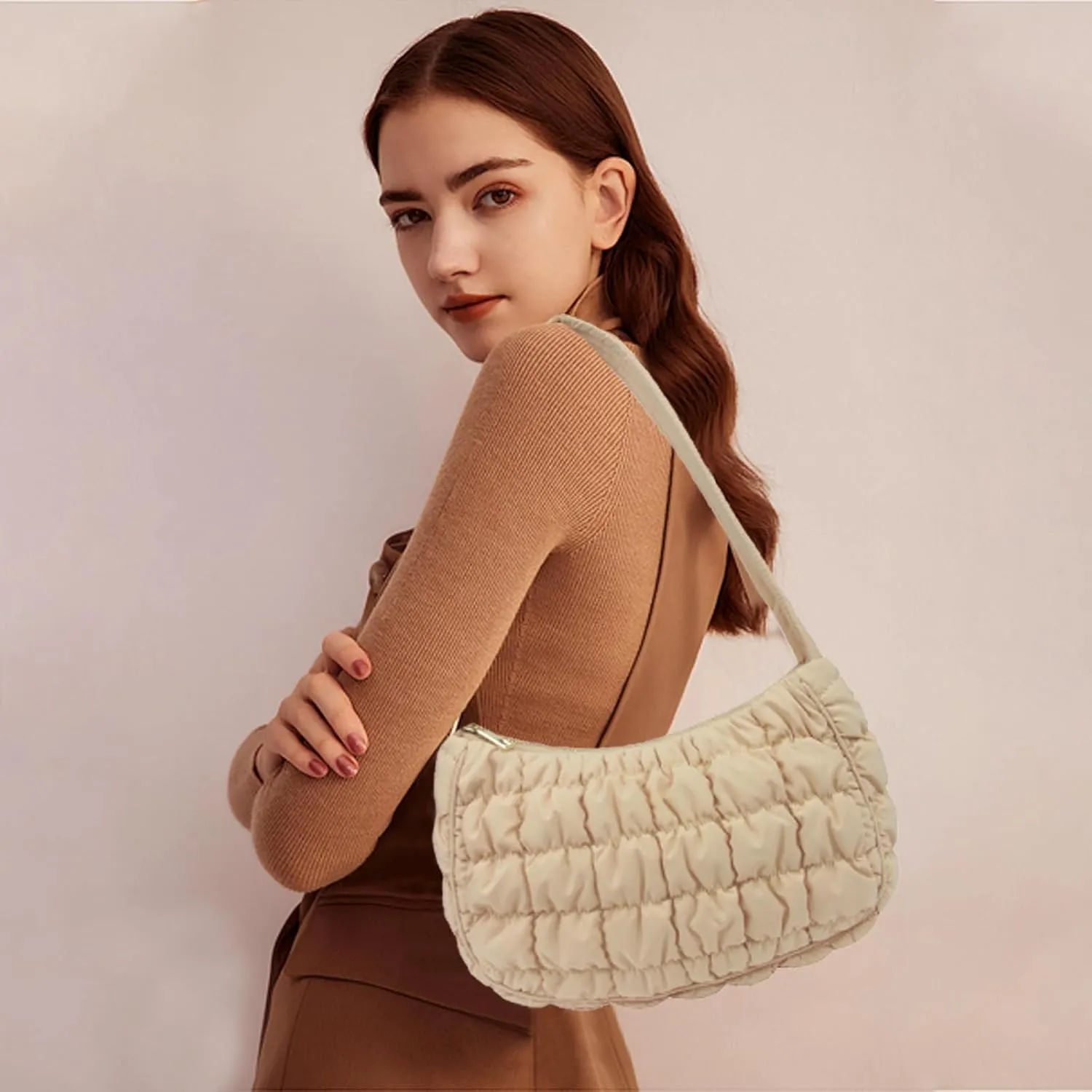 Quilted Puffer Purse for Women Crescent Bag Small Puffer Shoulder Bag Puffy Hobo Bag