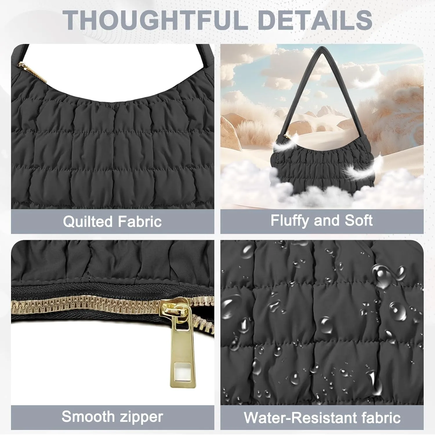 Quilted Puffer Purse for Women Crescent Bag Small Puffer Shoulder Bag Puffy Hobo Bag