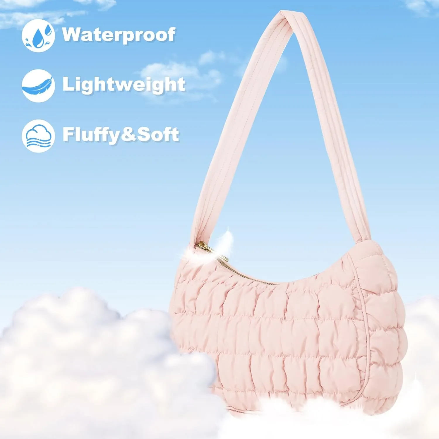 Quilted Puffer Purse for Women Crescent Bag Small Puffer Shoulder Bag Puffy Hobo Bag