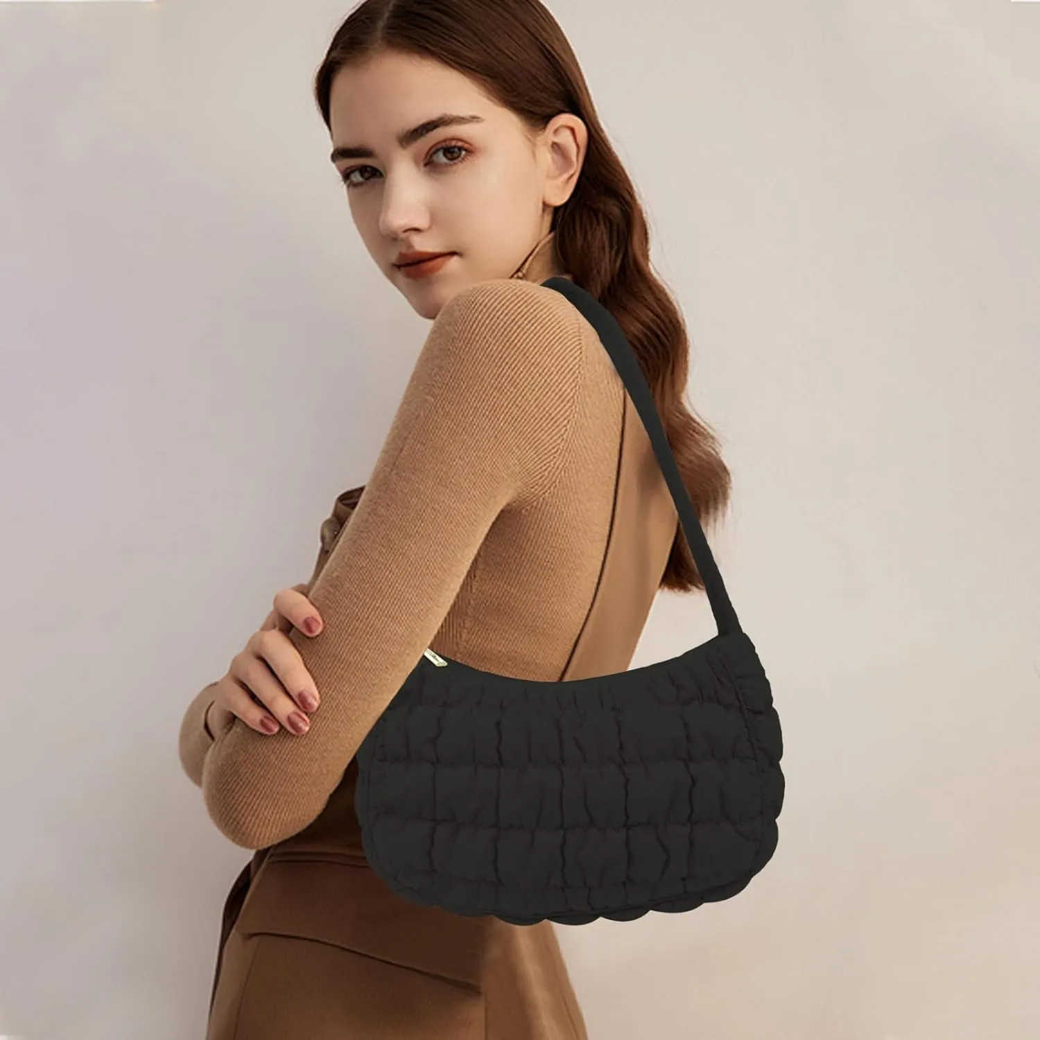 Quilted Puffer Purse for Women Crescent Bag Small Puffer Shoulder Bag Puffy Hobo Bag