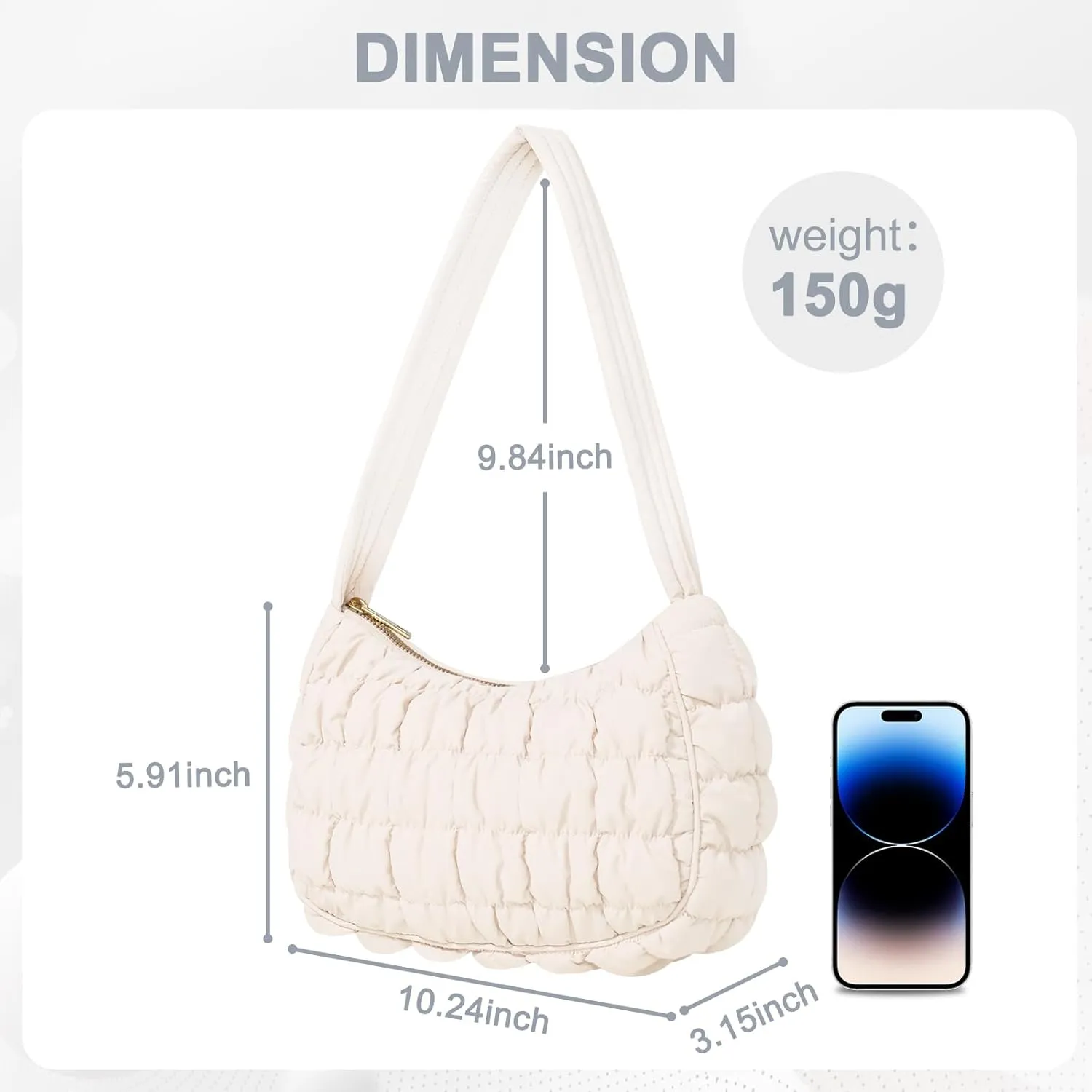 Quilted Puffer Purse for Women Crescent Bag Small Puffer Shoulder Bag Puffy Hobo Bag