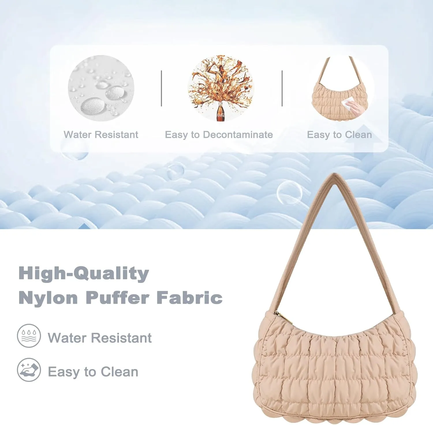 Quilted Puffer Purse for Women Crescent Bag Small Puffer Shoulder Bag Puffy Hobo Bag