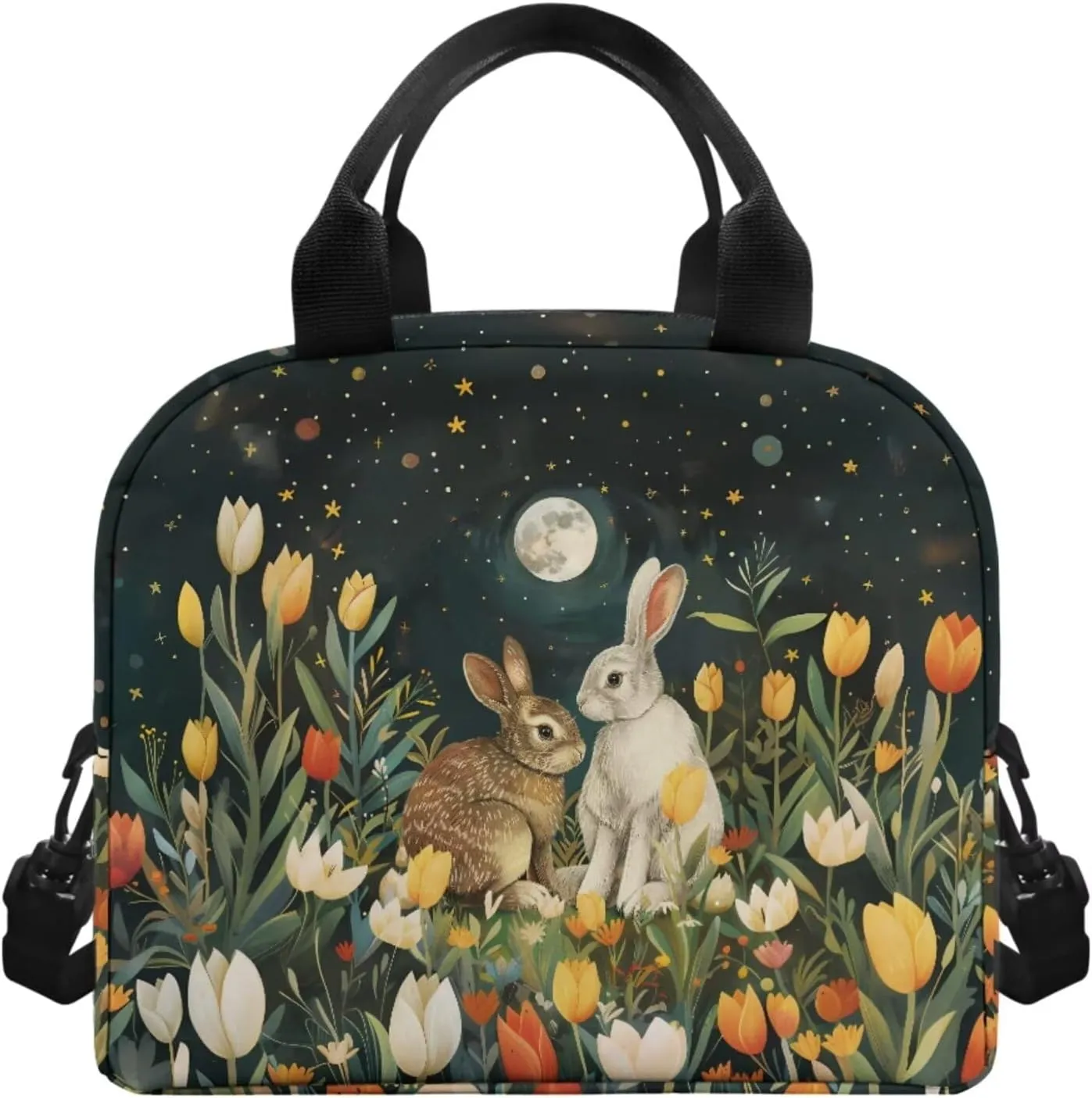 Rabbit Kids' Backpacks & Lunch Boxes Flower School Bag for Girls Moon Kids Backpacks Boys School Bag for Teenage Girls Lunch Bags for School Insulated Pencil Box Bottle Cooler Bag