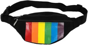 Rave Envy Pride Bi Fanny Waist Pack Bag - Festival Phanny Packs - Black with Vertical Rainbow Stripes