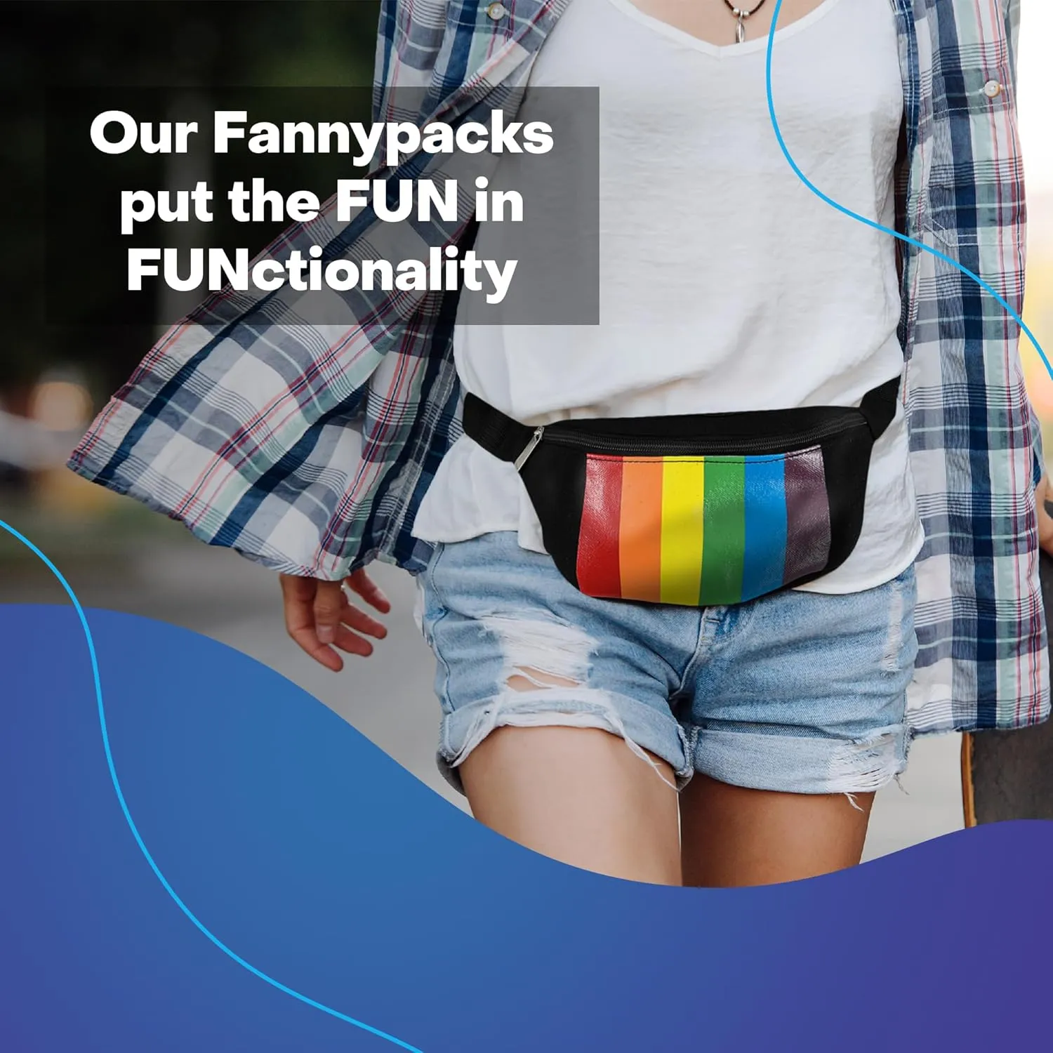 Rave Envy Pride Bi Fanny Waist Pack Bag - Festival Phanny Packs - Black with Vertical Rainbow Stripes