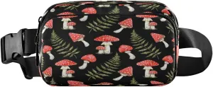Red White Mushroom Leaves Belt Bag for Women Men Fanny Pack Small Waist Pouch Crossbody Bags for Outdoor Hiking Running Travel