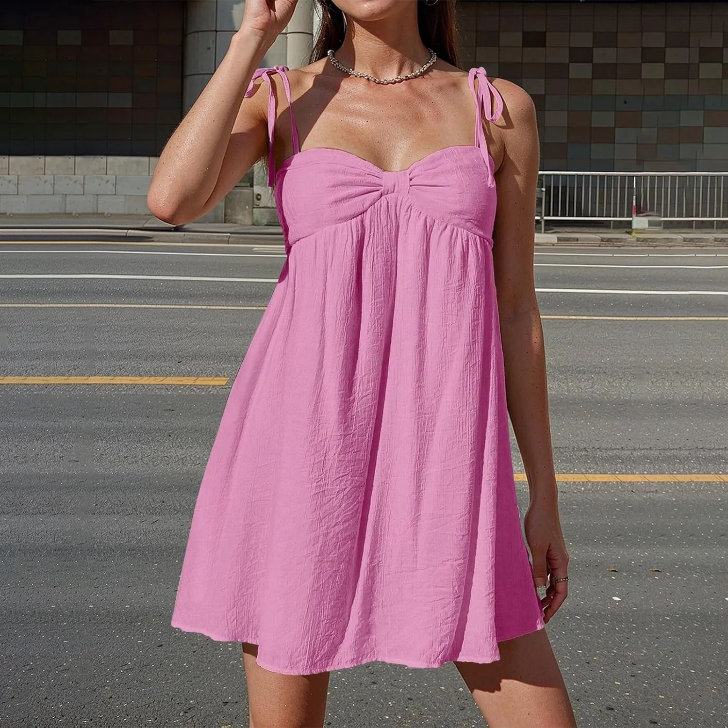 Resort Dresses for Women 2025 Vacation Beach Spaghetti Strap Mini Sundress Summer Cute A Line Ruffle Babydoll Dress
