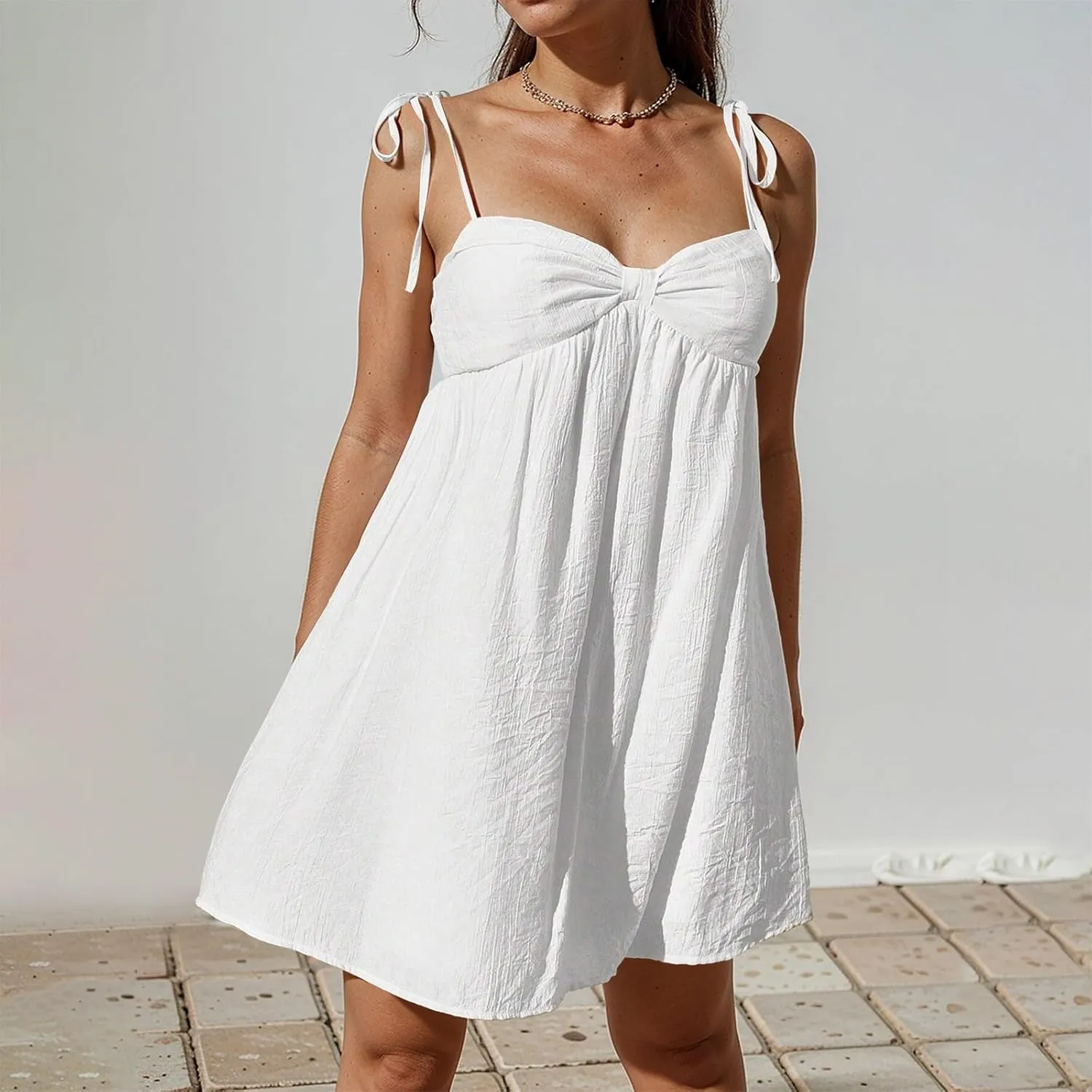 Resort Dresses for Women 2025 Vacation Beach Spaghetti Strap Mini Sundress Summer Cute A Line Ruffle Babydoll Dress