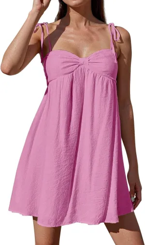 Resort Dresses for Women 2025 Vacation Beach Spaghetti Strap Mini Sundress Summer Cute A Line Ruffle Babydoll Dress