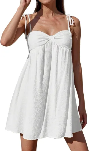 Resort Dresses for Women 2025 Vacation Beach Spaghetti Strap Mini Sundress Summer Cute A Line Ruffle Babydoll Dress