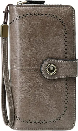 Rfid Wallet Women,2024 New Leather Wallet Women Wristlet,Zip Around Rfid Blocking Large Capacity Bifold Credit Card Wallet Clutch Purses,Travel Wallet for Mom Ladies Girls Women