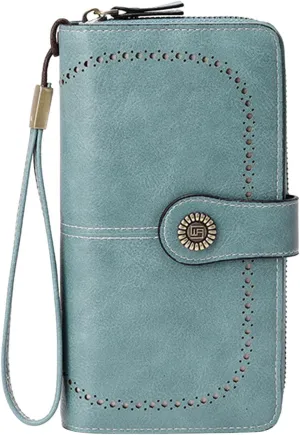 Rfid Wallet Women,2024 New Leather Wristlet Wallets for Women,Bifold Large Capacity Rfid Blocking Zip Around Credit Card Wallet Clutch Purses,Travel Wallet for Girls Women Mom Ladies