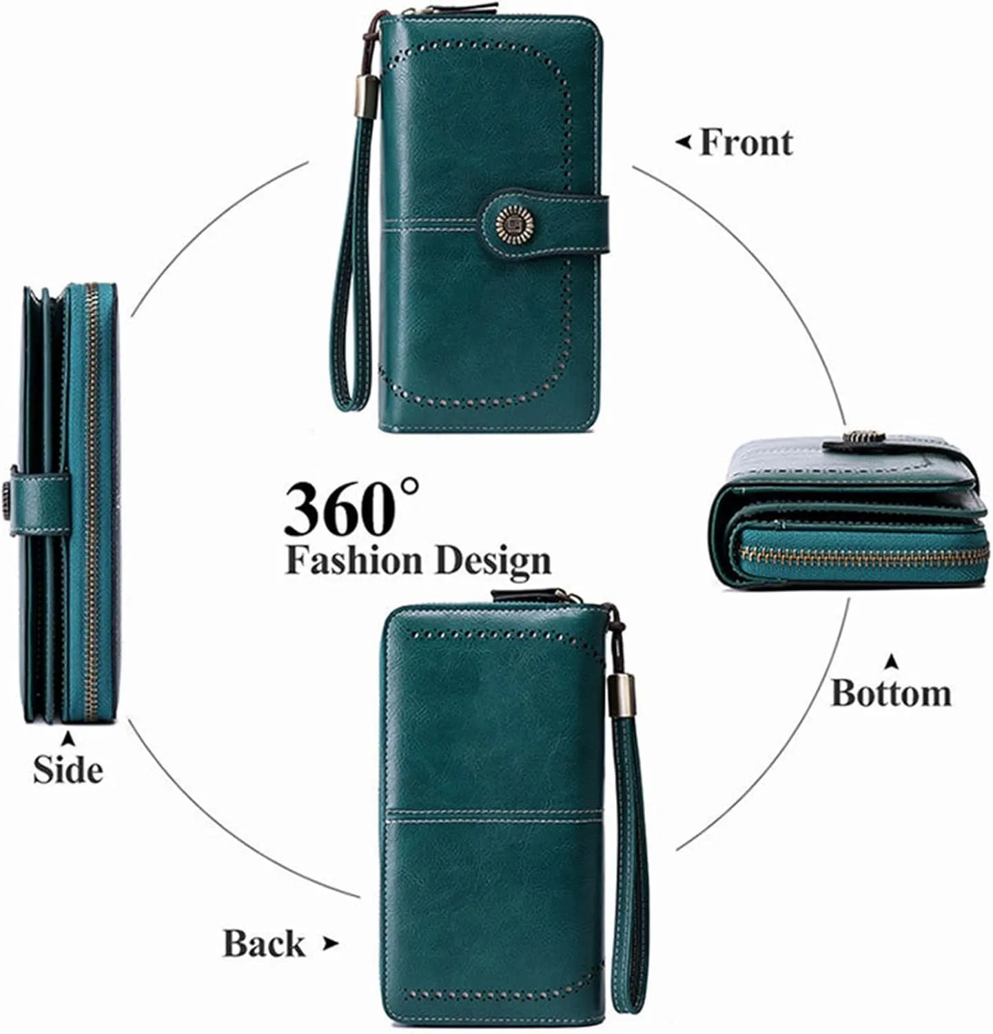 Rfid Wallet Women,2024 New Leather Wristlet Wallets for Women,Bifold Rfid Blocking Zip Around Large Capacity Credit Card Holder Clutch Purses,Travel Wallet for Girls Ladies Mom Women