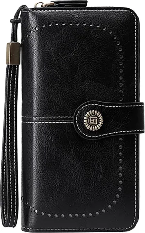 Rfid Wallet Women,2024 New Leather Wristlet Wallets for Women,Large Capacity Bifold Rfid Blocking Zip Around Credit Card Wallet Clutch Purses,Travel Wallet for Women Ladies Mom Girls