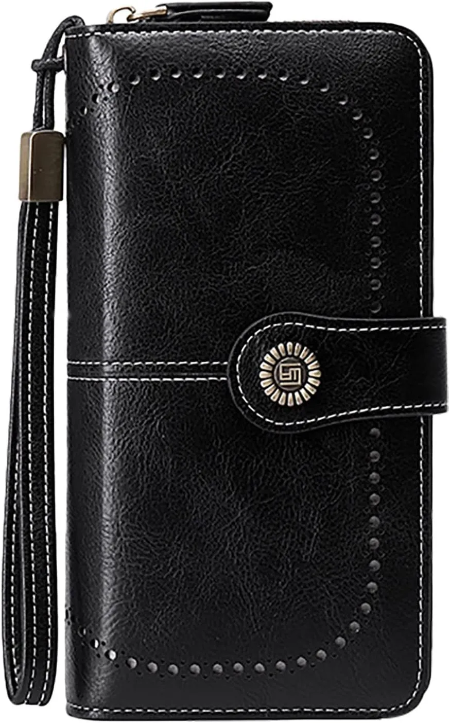 Rfid Wallet Women,2024 New Leather Wristlet Wallets for Women,Large Capacity Bifold Rfid Blocking Zip Around Credit Card Wallet Clutch Purses,Travel Wallet for Women Ladies Mom Girls