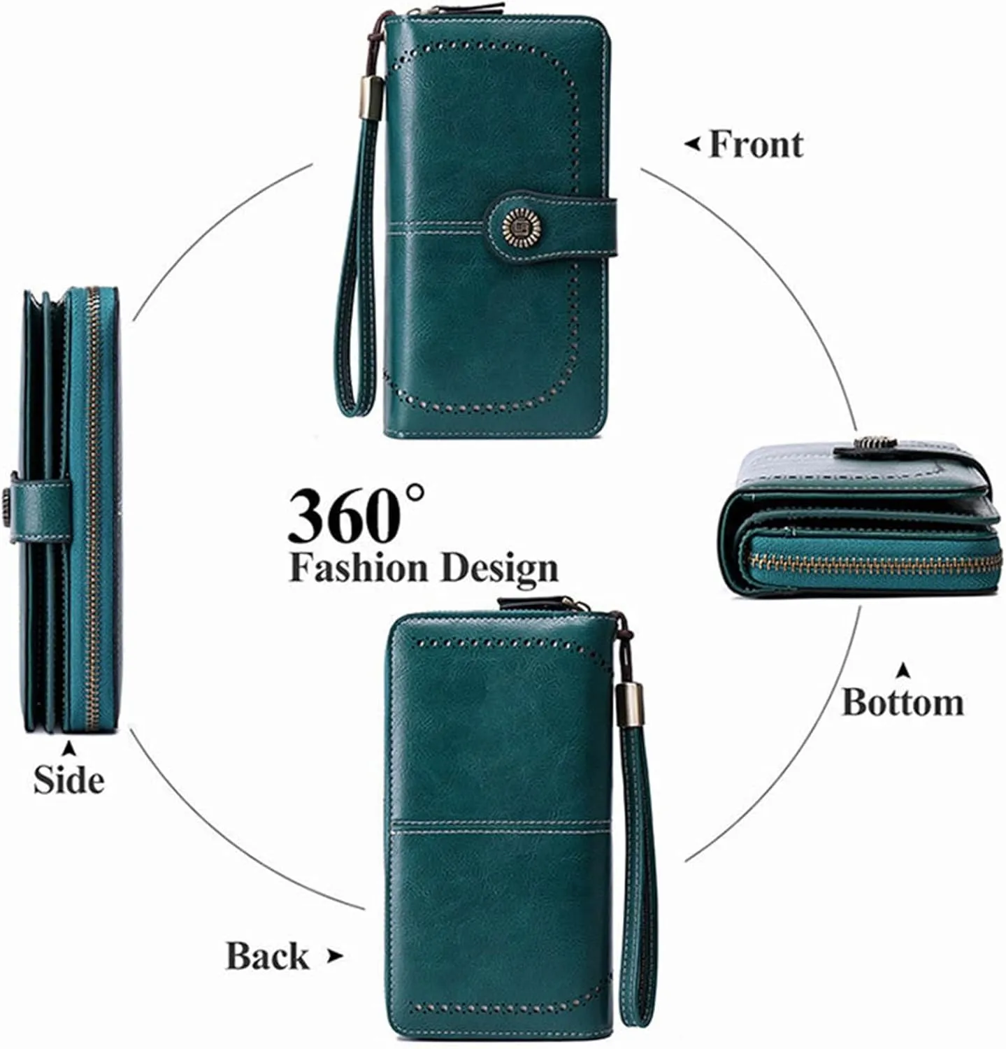 Rfid Wallet Women,Leather Wallet Women Wristlet,Bifold Zip Around Rfid Blocking Large Capacity Clutch Purses Credit Card Wallet,Travel Wallet for Ladies Mom Girls Women