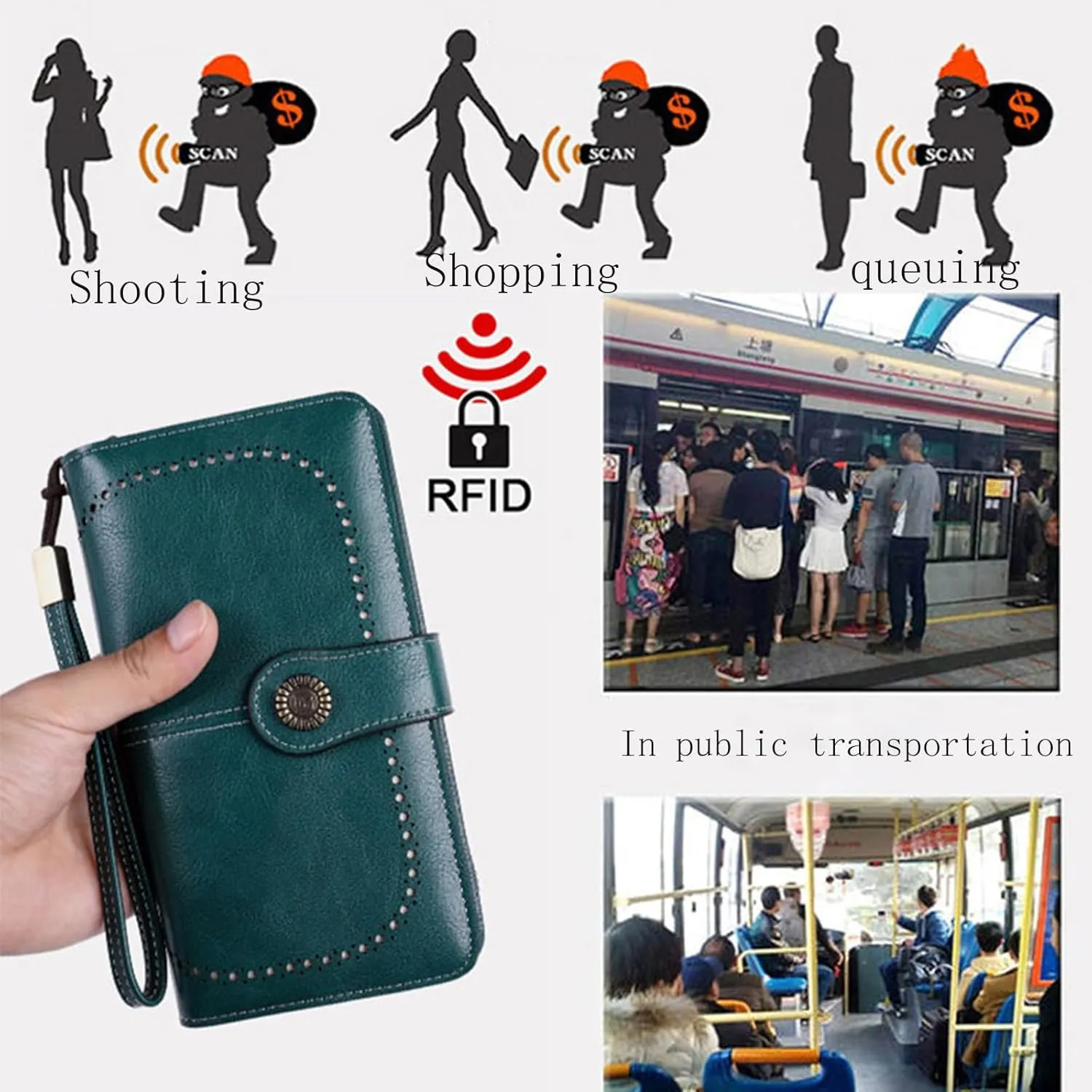Rfid Wallet Women,Leather Wallet Wristlet for Women,Rfid Blocking Large Capacity Zip Around Bifold Clutch Purses Credit Card Wallet,Travel Wallet for Mom Women Girls Ladies